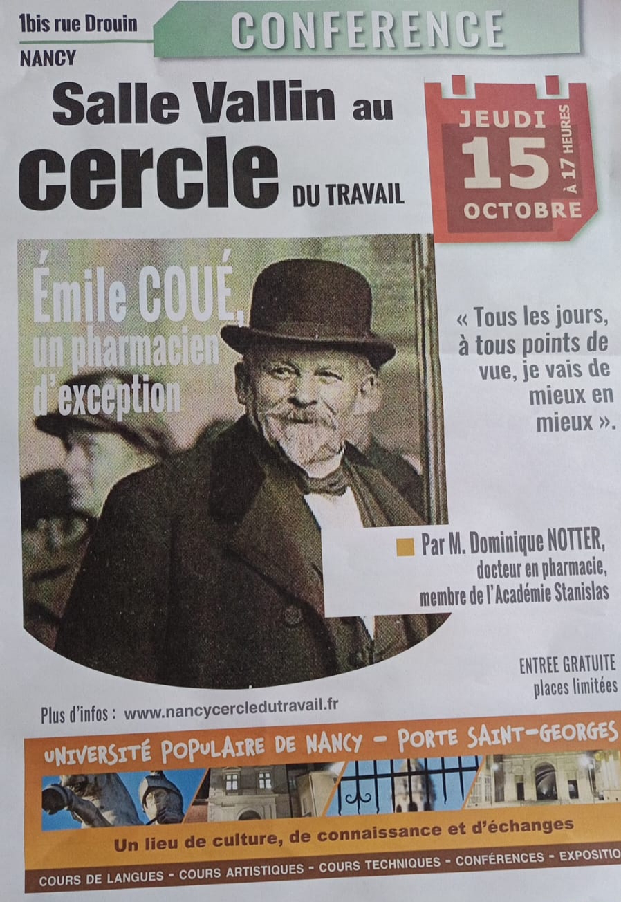 Conférence "Emile Coué, un pharmacien d'exception"  Jeudi 15 octobre